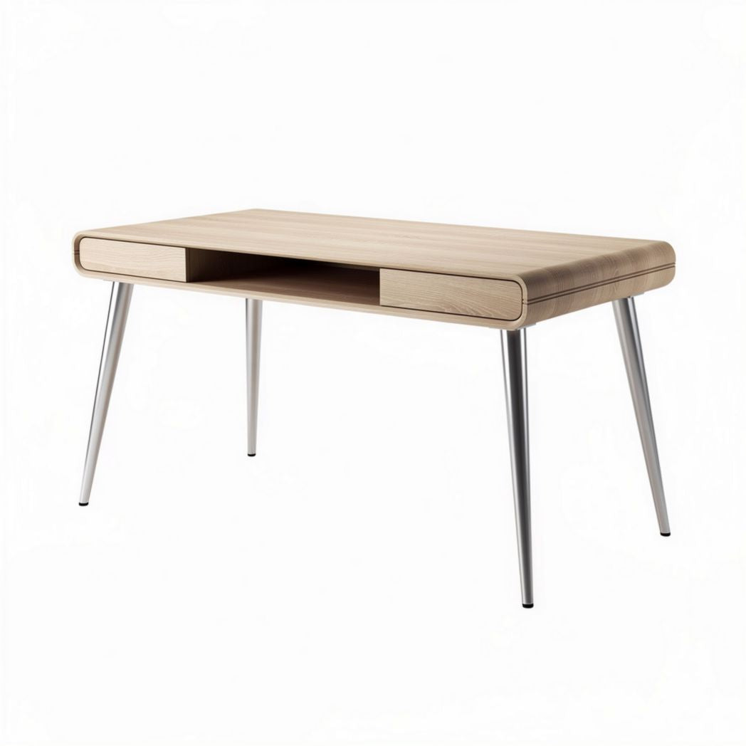 Houten bureau met metalen poten en opbergruimte 120 x 60 x 75cm