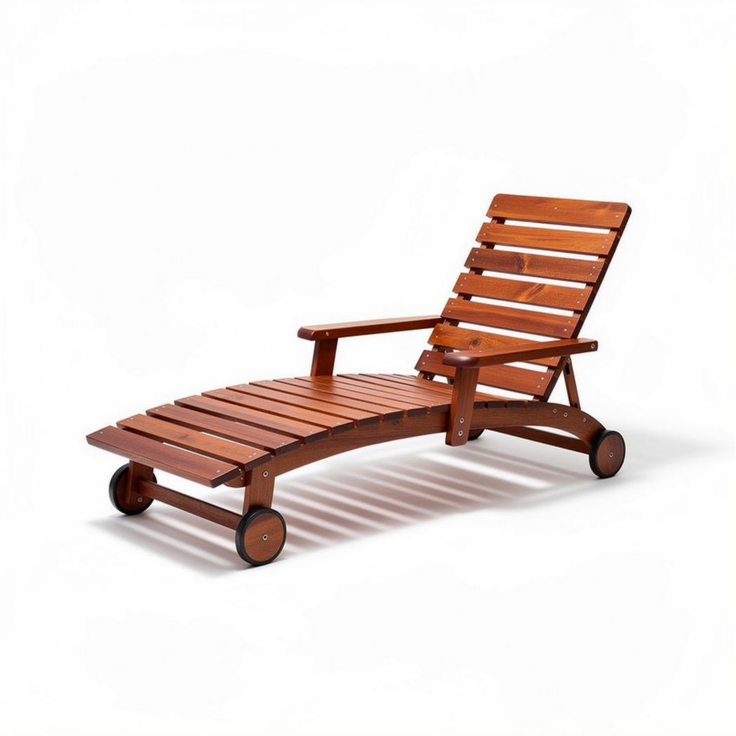Loungebank van acaciahout met wielen en verstelbare rugleuning 180 x 60 x 90cm