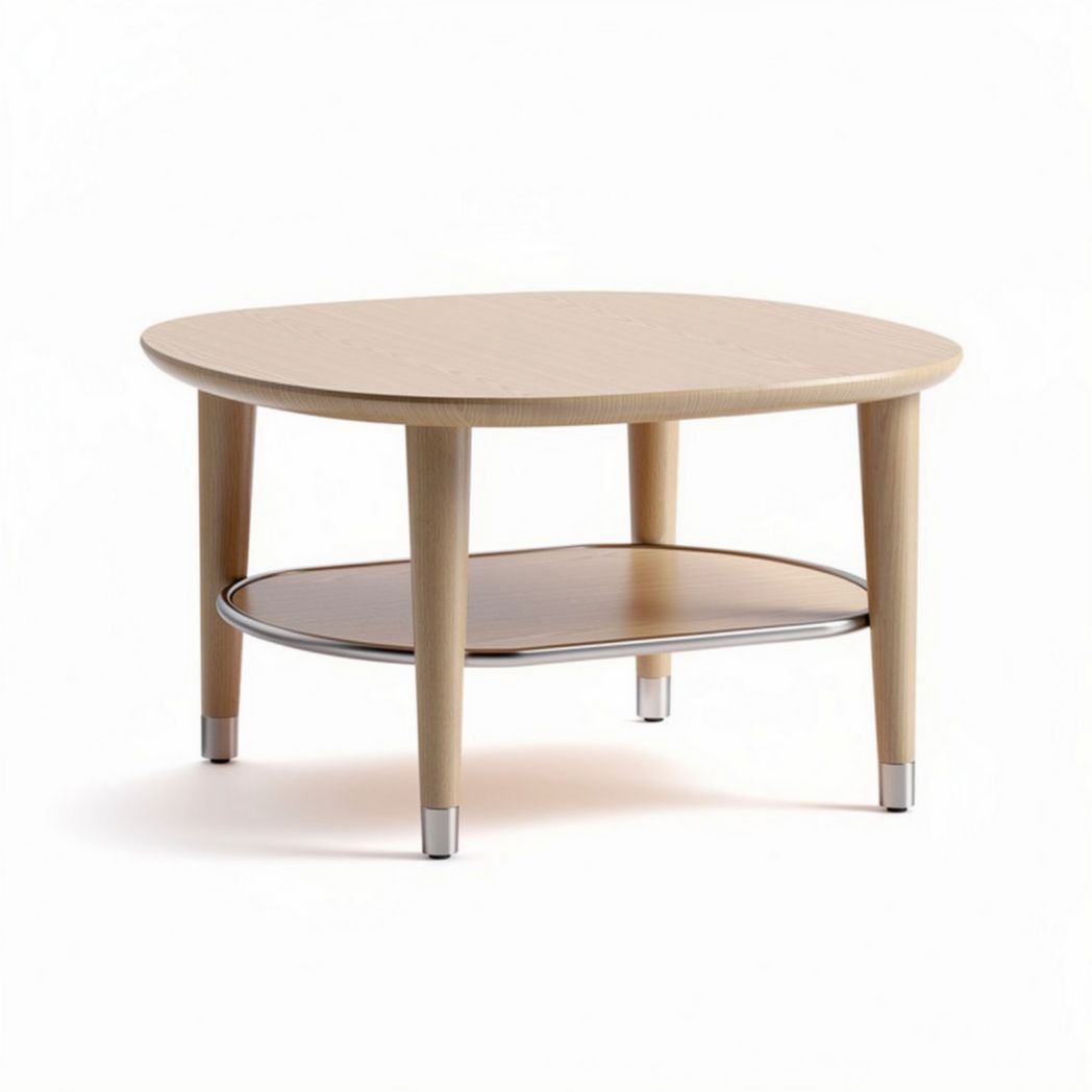 Salontafel van hout met een onderblad 80 x 80 x 40cm beige