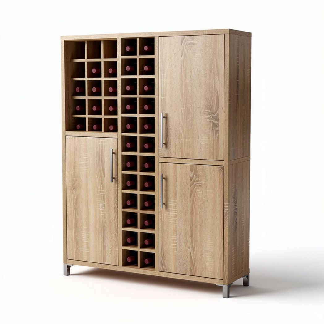 Houten wijnkast met opbergruimte voor 30 flessen 90 x 40 x 150cm