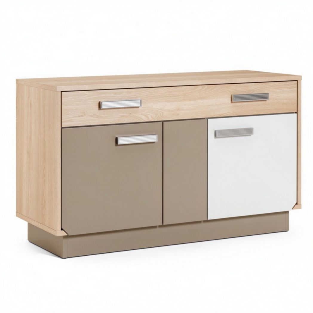 Houten dressoir met 2 deuren en 1 lade in beige en wit 120 x 45 x 80cm