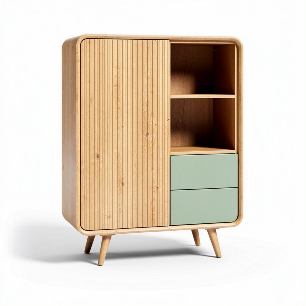Bamboe kast met schuifdeuren en lades in groen 80 x 40 x 100cm