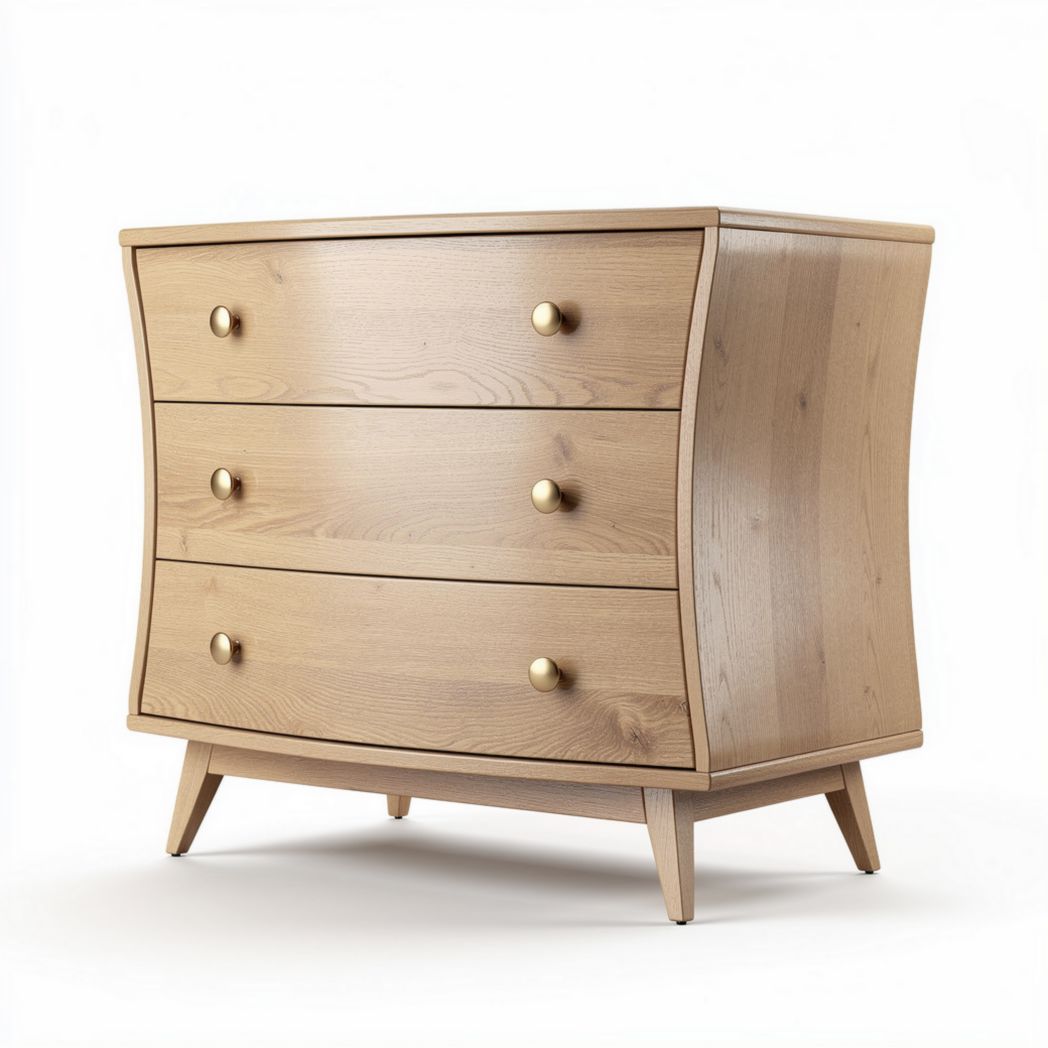 Houten commode met drie lades en gebogen ontwerp afmetingen 95 x 45 x 80cm
