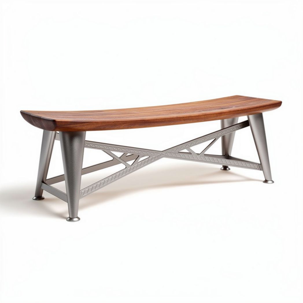 Houten bank met metalen onderstel 120 x 40 x 45cm voor binnengebruik