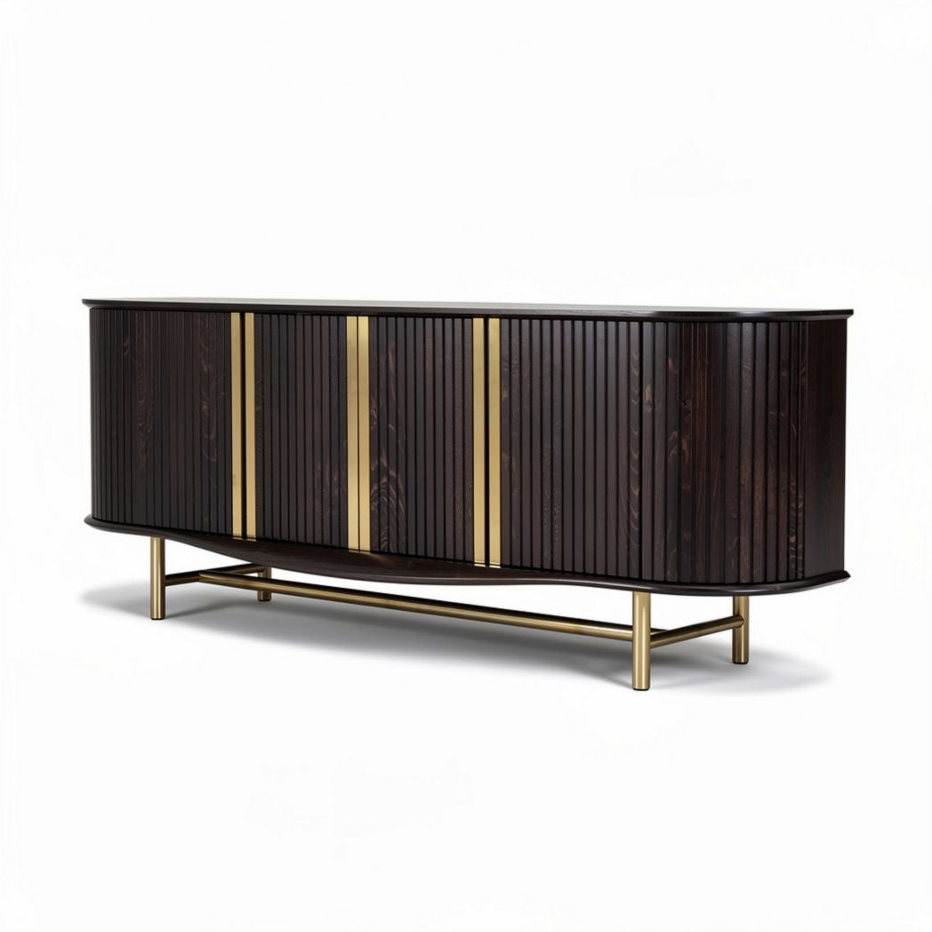 Buffetkast van donker hout met gouden accenten 150 x 40 x 70cm